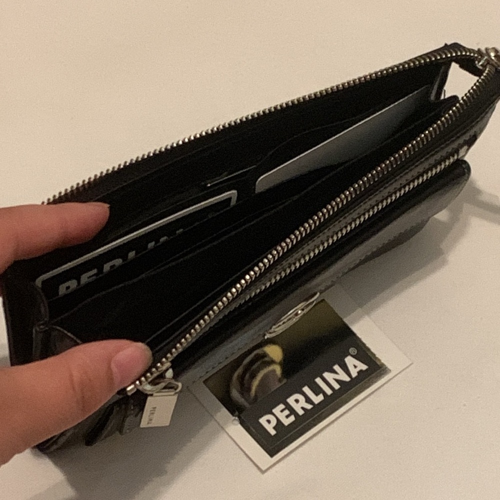 NWT Perlina Black Genuine Leather Zipper Wallet - Picture 6 of 8